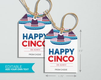 Cinco de Mayo Mexican Fiesta Gift Tags, Party Gift Tags, Printable Gift Tags, Digital File, Instant Download, Editable Template