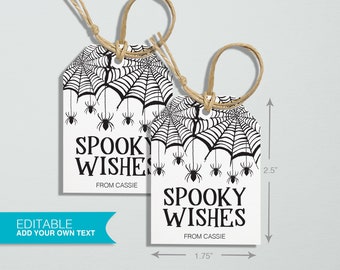 Editable Halloween Template - Instant Download Halloween Gift Tags, Printable Gift Tags, Digital File, Instant Download, Spiders, Spiderweb