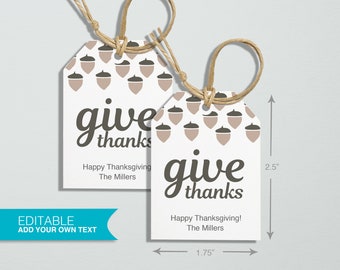 Editable Template - Instant Download Thanksgiving Gift Tags, Printable Gift Tags, Digital File, Instant Download