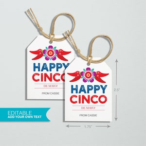Cinco de Mayo Mexican Fiesta Gift Tags, Party Gift Tags, Printable Gift Tags, Digital File, Instant Download, Editable Template