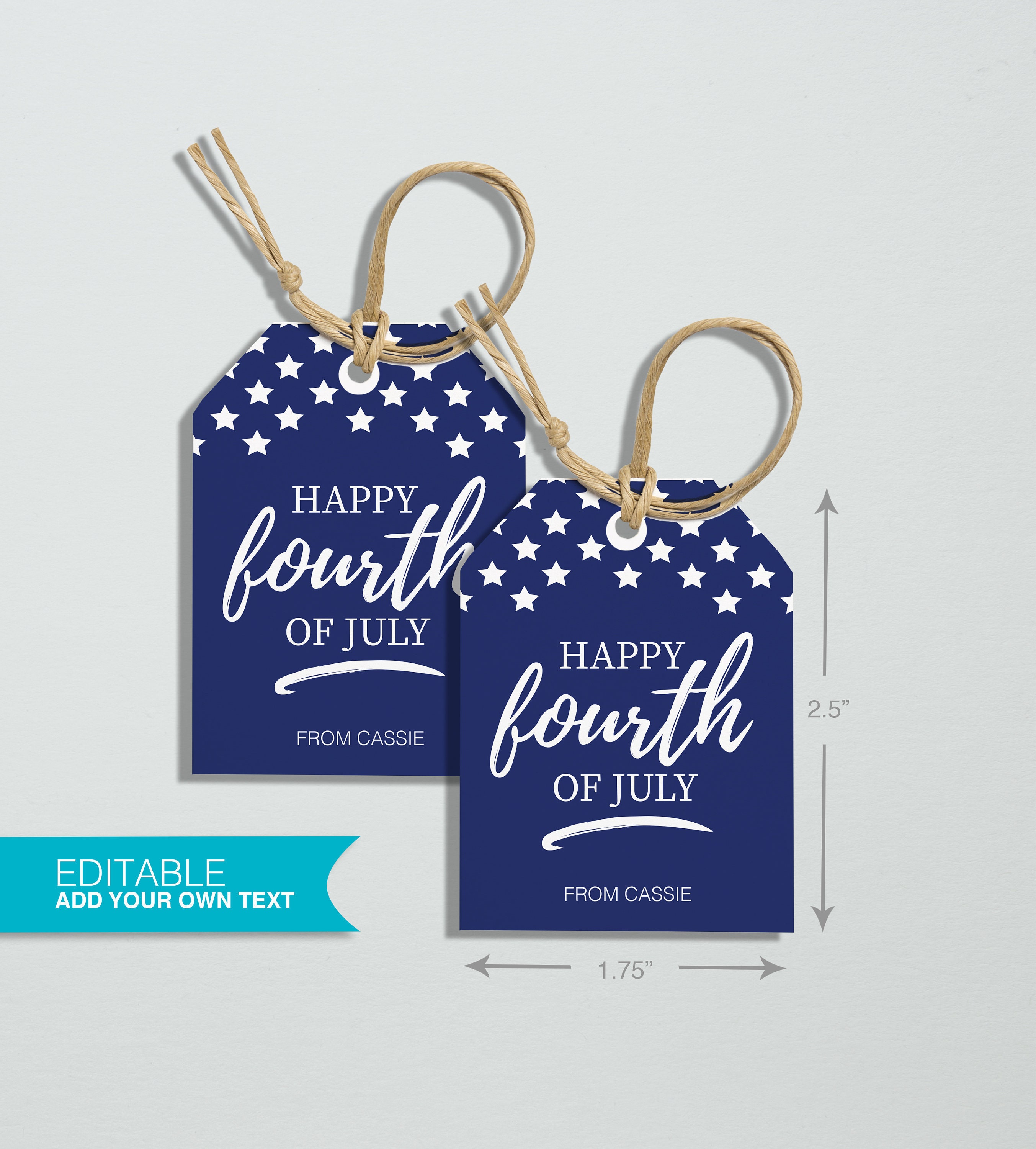 Happy 4th of July Editable Gift Tags - Instant Download, Memorial Day, Independence Day, Printable Tags, Happy Fourth, July 4th, Patriotic