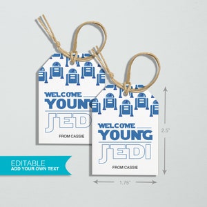 Welcome Young Jedi Gift Tags - Editable Template, Star Wars Gift Tags, Printable Gift Tags, Newborn, Baby shower, Printable
