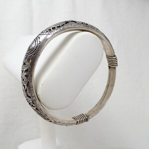 Antique Chinese Pierced Silver Phoenix Expandable Good Fortune Bangle Bracelet bild 1