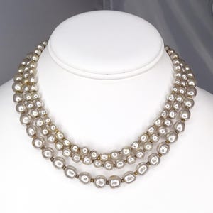 Vintage Miriam Haskell Multi Triple Strand Baroque Pearl, Seed Pearl Clasp Necklace