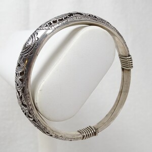 Antique Chinese Pierced Silver Phoenix Expandable Good Fortune Bangle Bracelet bild 4