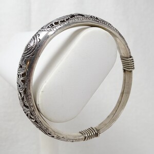 Antique Chinese Pierced Silver Phoenix Expandable Good Fortune Bangle Bracelet bild 5