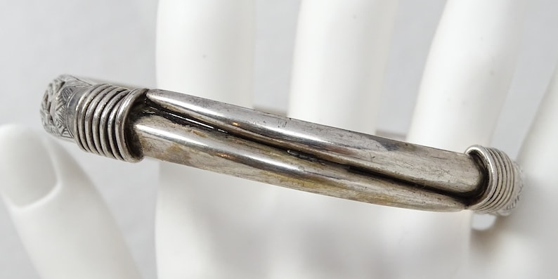 Antique Chinese Pierced Silver Phoenix Expandable Good Fortune Bangle Bracelet bild 10