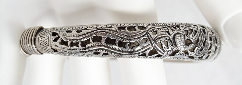 Antique Chinese Pierced Silver Phoenix Expandable Good Fortune Bangle Bracelet bild 9