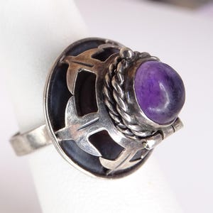 Vintage Mexico Sterling Amethyst Adjustable Poison Ring