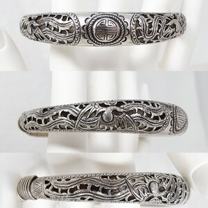 Antique Chinese Pierced Silver Phoenix Expandable Good Fortune Bangle Bracelet bild 2