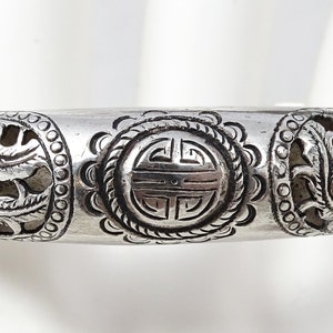 Antique Chinese Pierced Silver Phoenix Expandable Good Fortune Bangle Bracelet bild 6