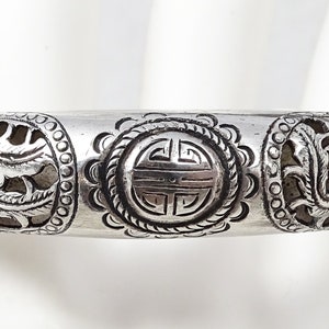 Antique Chinese Pierced Silver Phoenix Expandable Good Fortune Bangle Bracelet bild 7