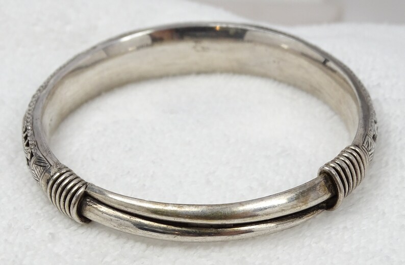 Antique Chinese Pierced Silver Phoenix Expandable Good Fortune Bangle Bracelet bild 3
