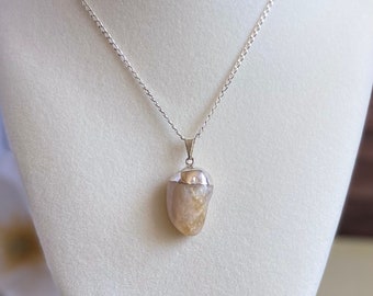 Natural Citrine Pendant Necklace, Tumbled Citrine