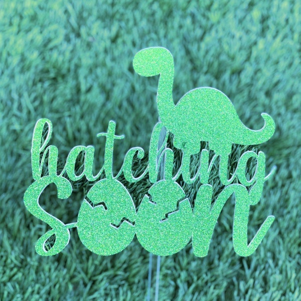 Customizable Hatching soon Cake Topper / baby shower / gender reveal/ Dino