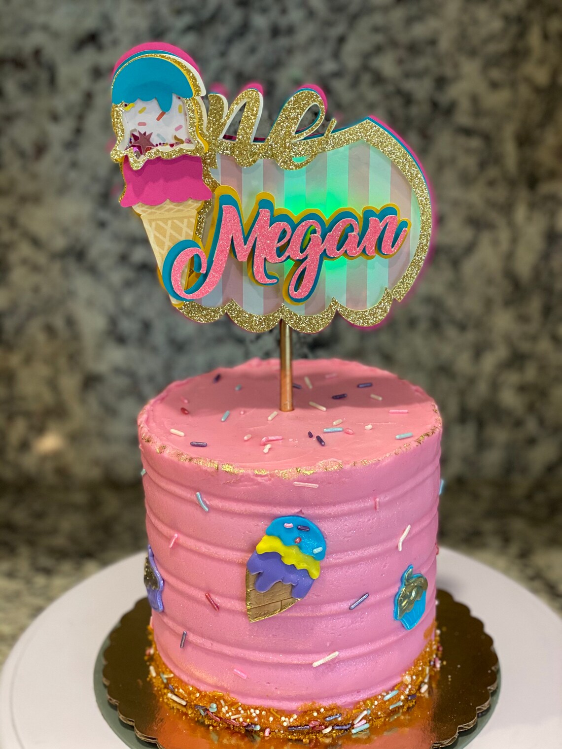 Ice Cream Cake Topper/ Led Light Cake Topper / One/ 1st Etsy