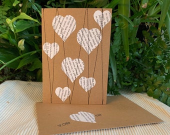 Folded card with heart, love message, greeting card, folded card with envelope, kraft paper, Love of my Life, vintage, upcycled, sustainable