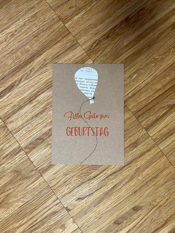 Geburtstags Grußkarte mit Luftballon aus alter Buchseite Etsy.de