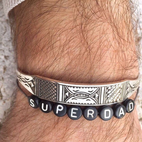 Tuareg bangle bracelet in solid silver, adjustable for men