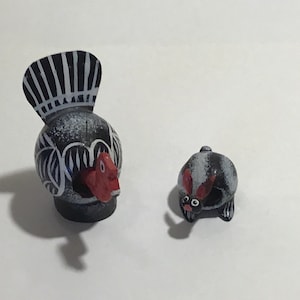 Mexican folk art nodder bobble head turkey bunny rabbit pair