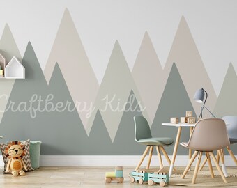 Green Mountains Wallpaper, Unique, Child Psychologist Approved, Peel and Stick, Wall Mural, Nursery Kids Room Bedroom