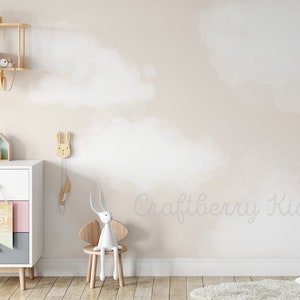 Pink Clouds Wallpaper, Child Psychologist Approved, Peel and Stick, Watercolour Dream Wall Mural, Nursery, Kids Room, Bedroom