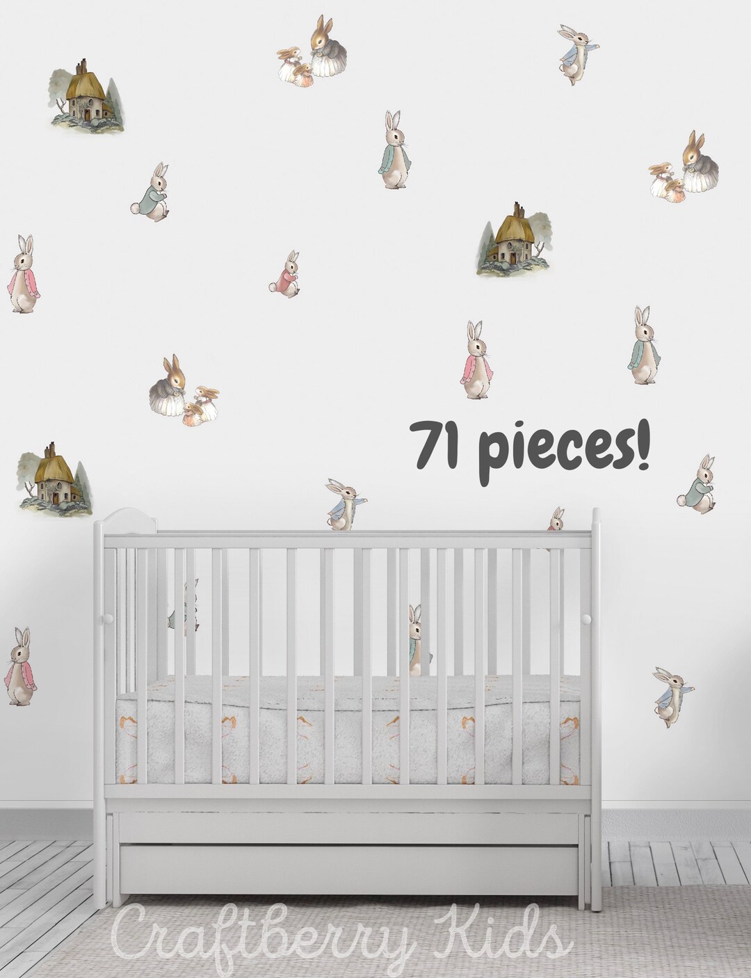 Mini Peter Rabbit Wall Decals, Reusable Wall Stickers , Baby Shower