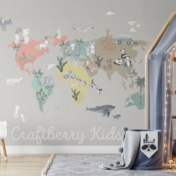 World Map Wall Decal Etsy Canada