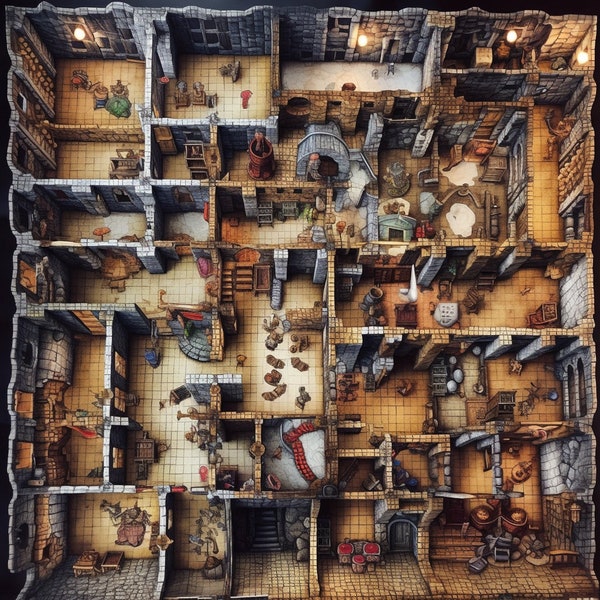 60+ DND Maps, Top Down Board, Digital Art, DND Backdrop, Dungeon, Library, Cave, Storage Room