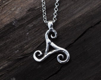 Sterling Silver Triskell Necklace - Hand sculpted triskell pendant