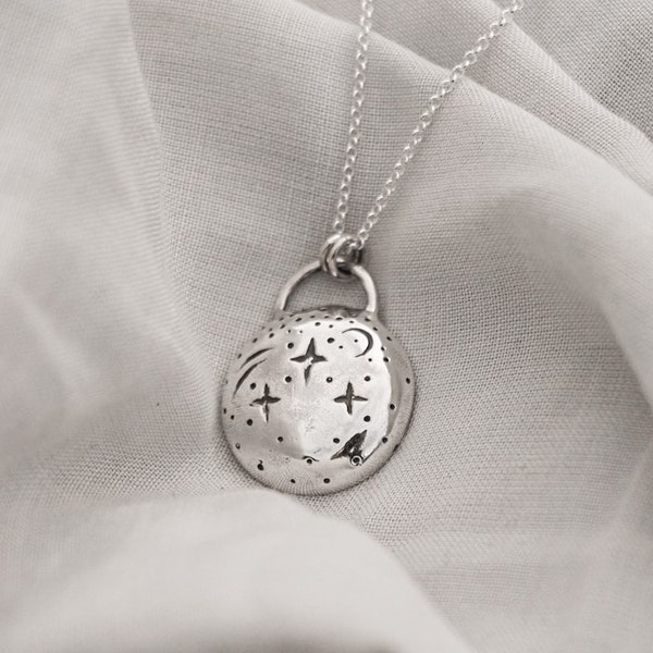 Collier nuit étoilée - Collier céleste en argent sterling - Collier lune et étoiles