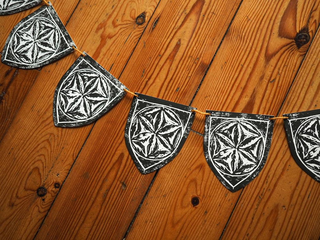 Hexafoil Linocut Garland Medieval Wall Decor Witchy Garland 150cm Etsy