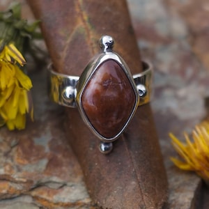 Wild stone Ring - Sterling silver ring SIZE 8.5US - Red stone ring