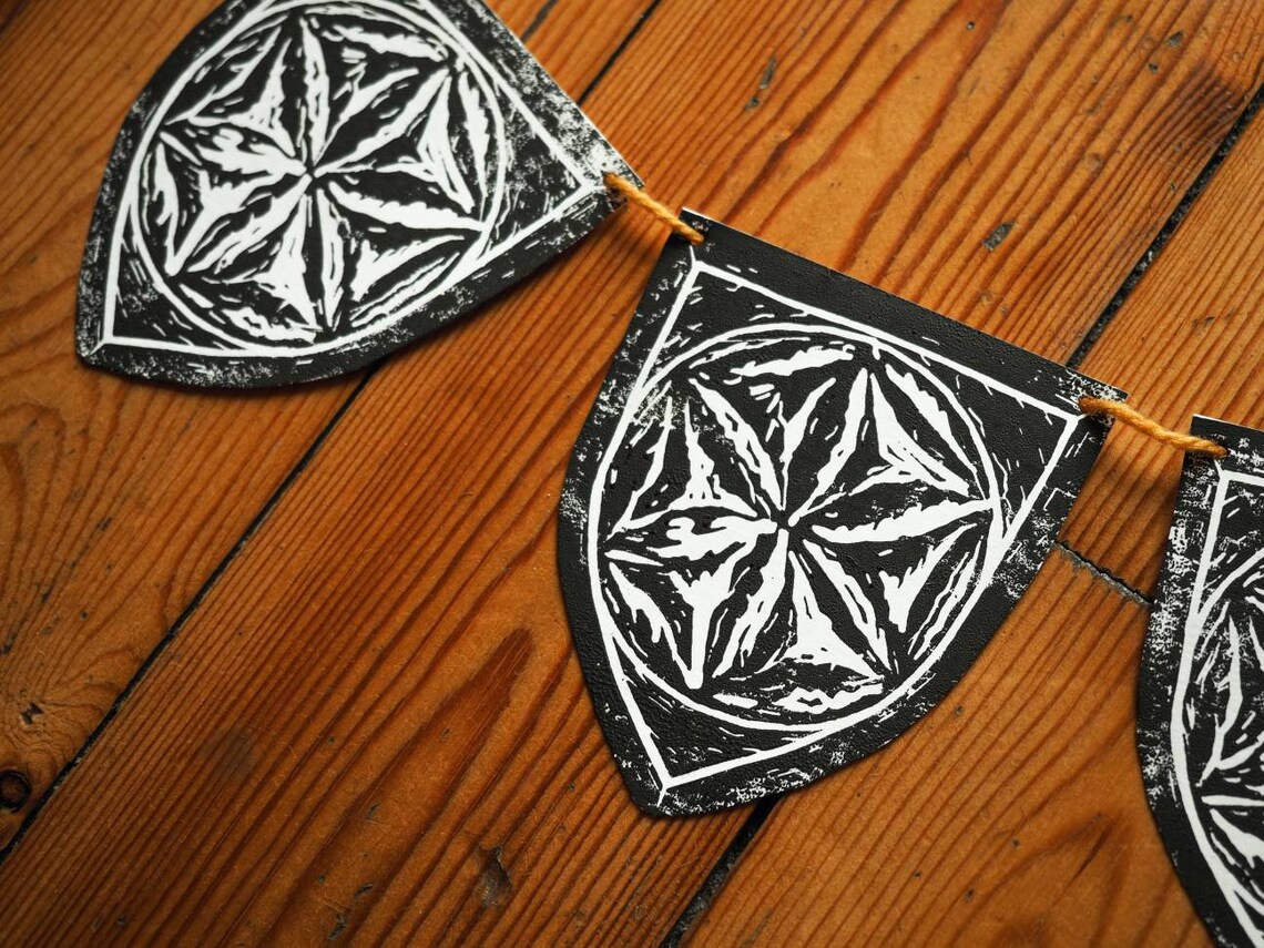 Hexafoil Linocut Garland Medieval Wall Decor Witchy Etsy