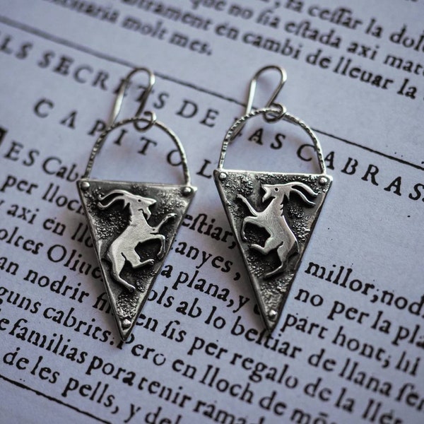 Goat earrings - Sterling silver witchy earrings - Medieval earrings