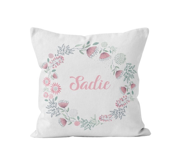 Baby Girl Floral Wreath Name Pillow Decorative Throw Pillow Etsy