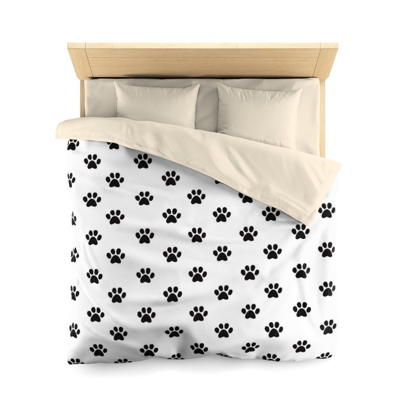 Duvet Cover Paw Print Black And White Pet Microfiber Image 0