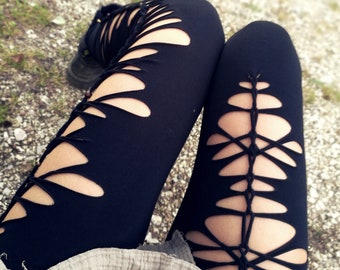 Leggings "Amazone", Cutout Goa Psy Yoga Alternative Punk Gothic Black Festival Cut Adara Fairy Tribal Tekno