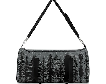 Topographic Gray Forrest Overlanding Duffel Gym Bag