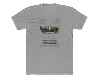 Willys Jeepin Vintage Military Style Cotton Tee: Army Veteran Apparel