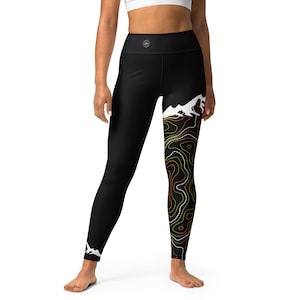2.0 Mountain Pink and Yellow Topographic Outdoor Yoga Leggings
