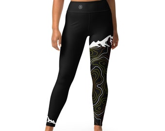 2.0 Mountain Pink and Yellow Topographic Outdoor Yoga Leggings