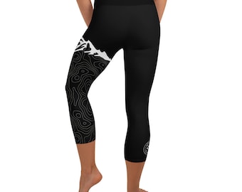 Mountain Topographic Brown and White Yoga Capri Leggings