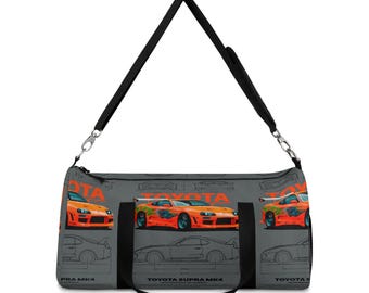 Toyota Supra MK4 Duffel Bag, Racing Car Enthusiast Gym Bag, Sporty Weekender Bag, Car Lover Travel Duffel, Gift for Gearheads, JDM Style