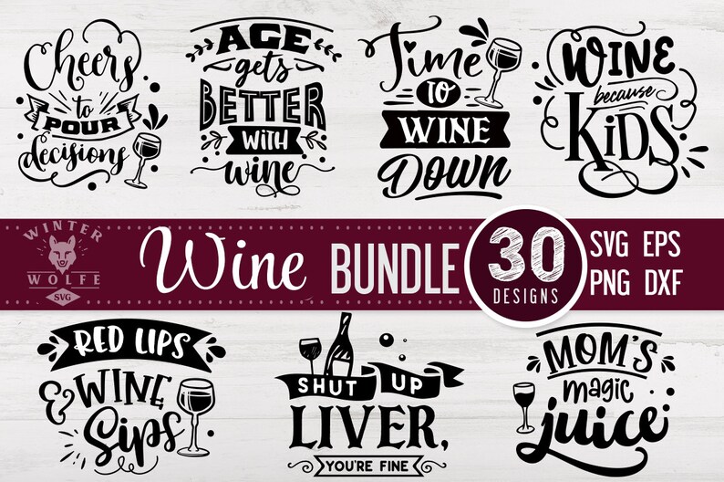 Download Wine bundle 30 designs SVG cut file commercial use svg dxf | Etsy