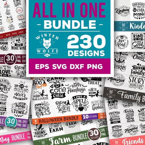 All in One bundle - containing 230 designs SVG cut file  - commercial use svg dxf png eps