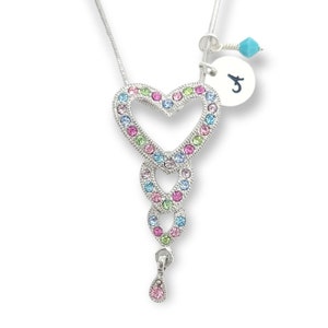 Corazones personalizables Multi color Swarovski Crystal Heart Collar colgante personalizado estampado a mano Carta personalizada inicial y cadena de piedra de nacimiento