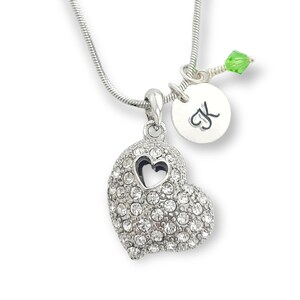 Colgante transparente de corazón personalizable Swarovski Crystal Collar personalizado estampado a mano Carta inicial y cadena de amuleto de piedra de nacimiento Personalizada