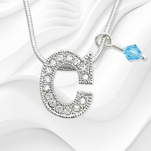 C Letter Charm, Colgante de carta personalizado, Swarovski Crystal Birthstone Charm Alphabet Collar para hombres Mujeres Niño Niña Regalo