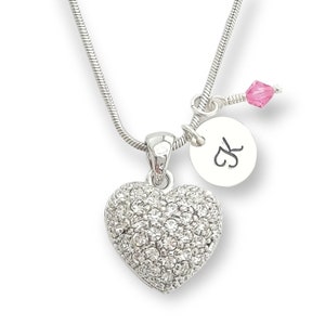 Colgante de corazón Claear personalizable Swarovski Collar personalizado Sellado a mano Carta inicial y cadena de amuleto de piedra de nacimiento Personalizada